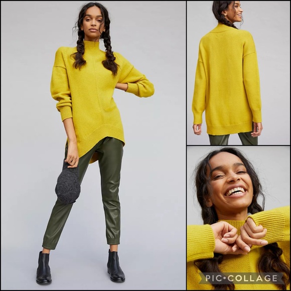 Anthro Maeve White Ribbed Mockneck High Low Sweater Tunic - Picture 5 of 14